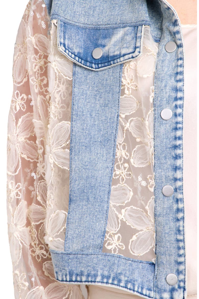 Denim Lace Trucker Jacket, Alternate, color, BLUE