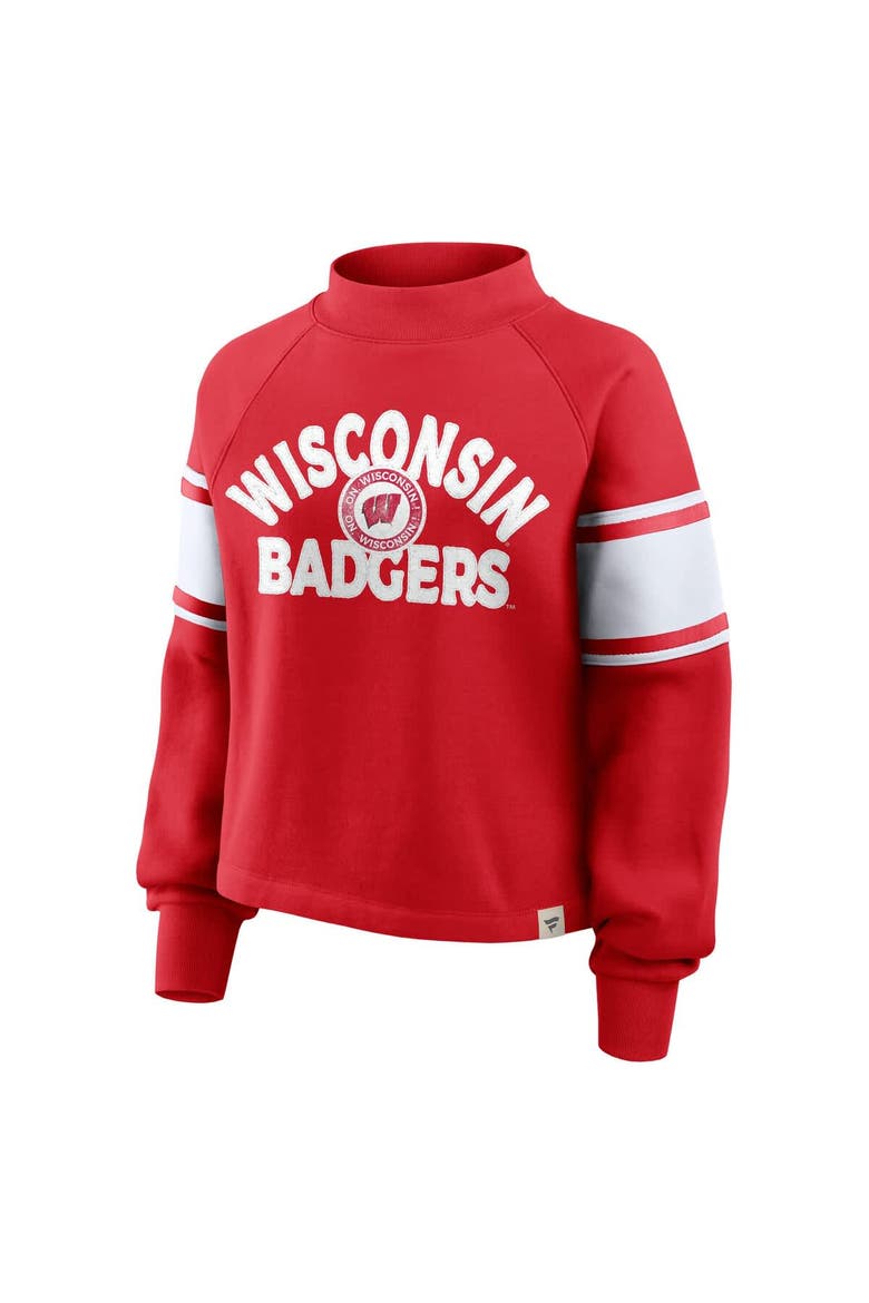 Women's Fanatics Red Wisconsin Badgers Oversized Hometown Premium Punt Coverage Raglan Pullover Sweatshirt, Alternate, color, Red