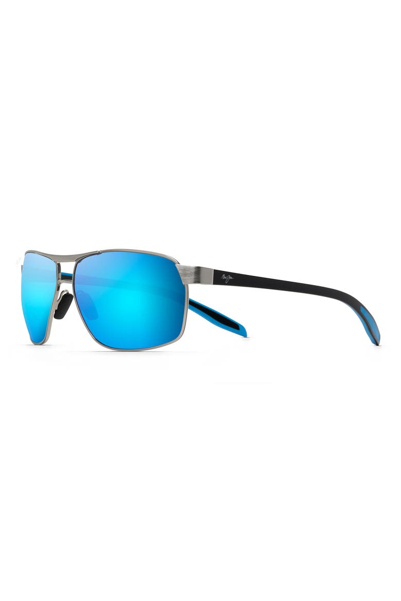 The Bird 62.5mm Oversize Polarized Rectangular Sunglasses, Alternate, color, CHROME/ BLACK/ BLUE MIRROR