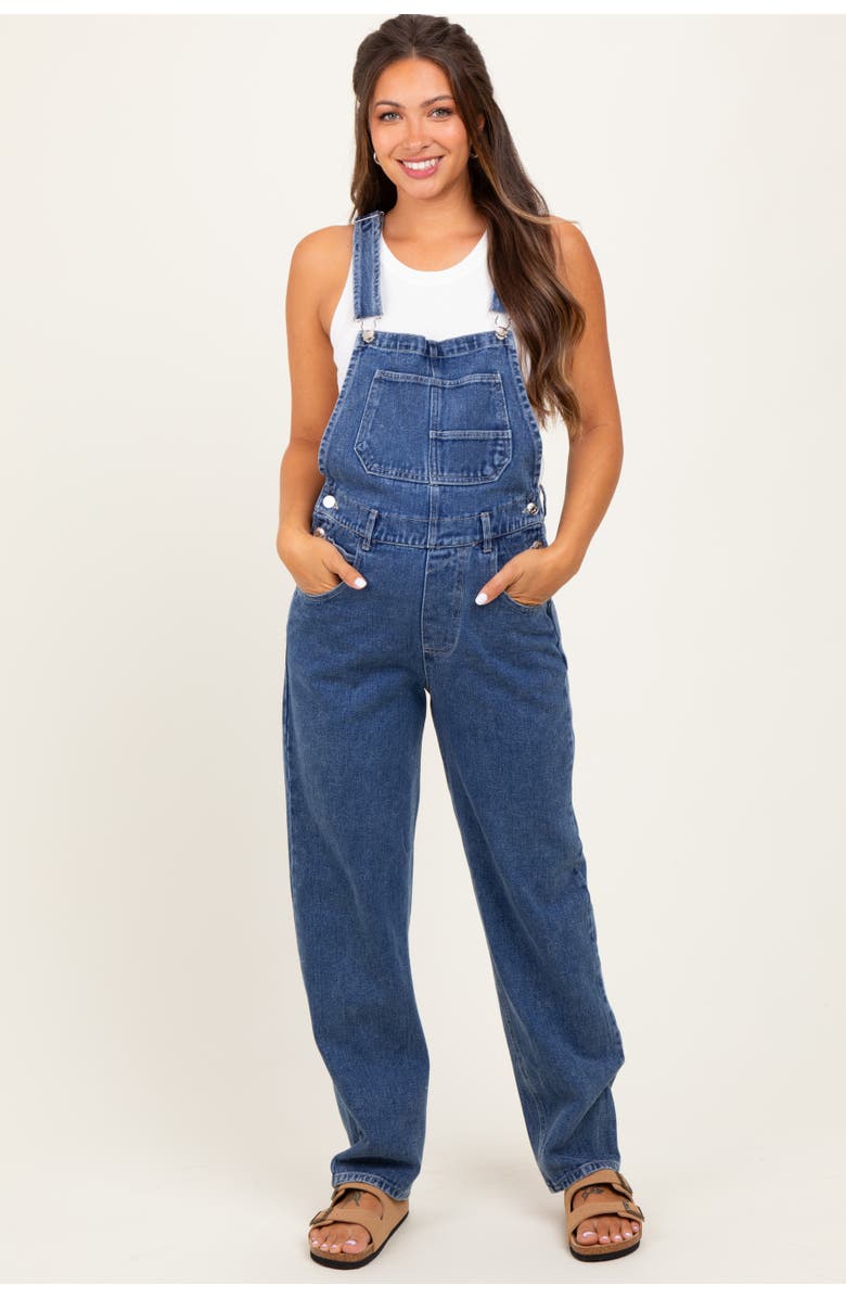 PinkBlush Blue Wash Rolled Cuff Denim Overalls, Main, color, Blue