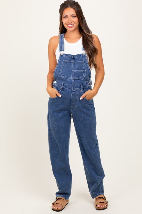 Blue Wash Rolled Cuff Denim Overalls