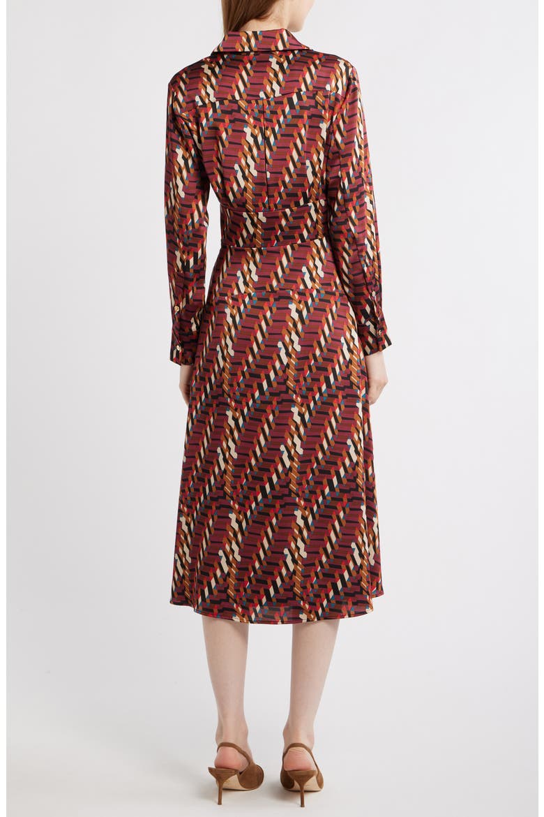 Geo Print Long Sleeve Midi Shirtdress, Alternate, color, CRANBERRY MULTI