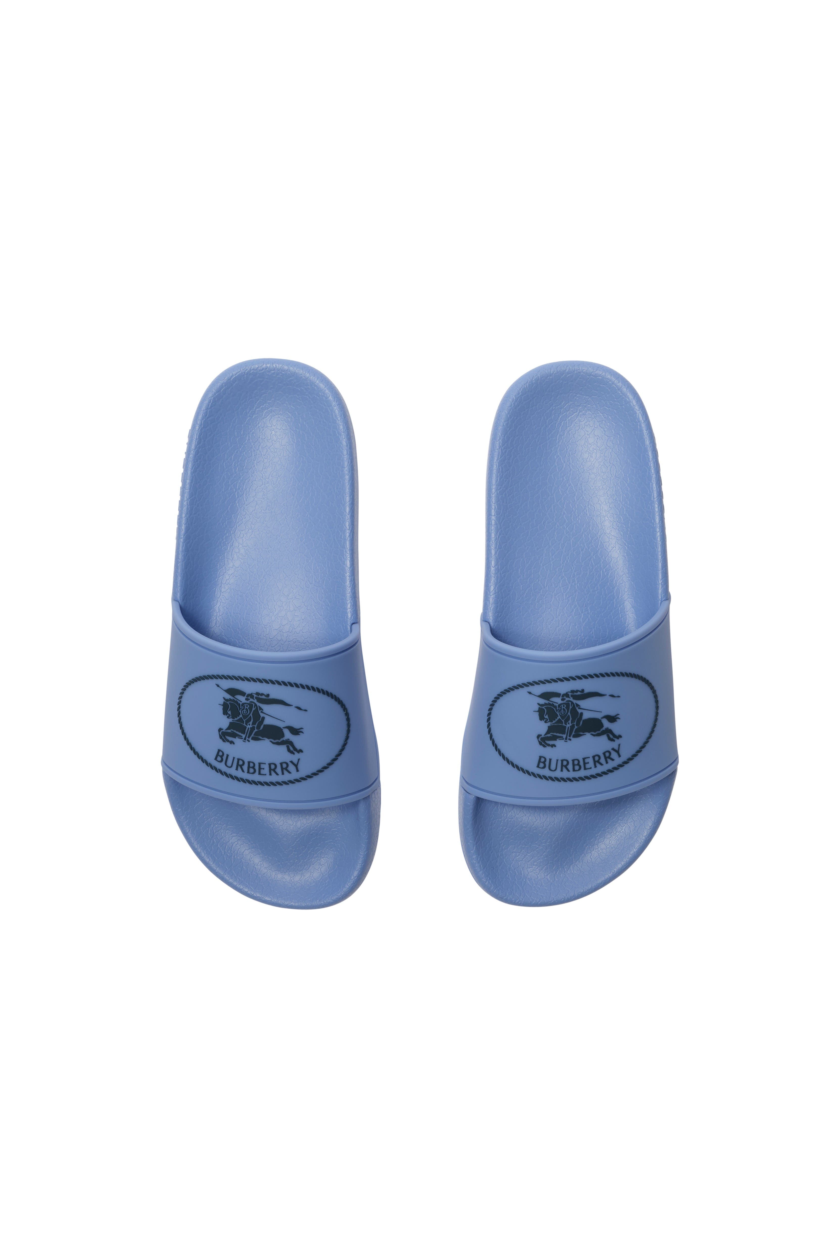 Burberry Knight Stamp Slides, Alternate, color, Cornflower Blue/Charcoal Blue