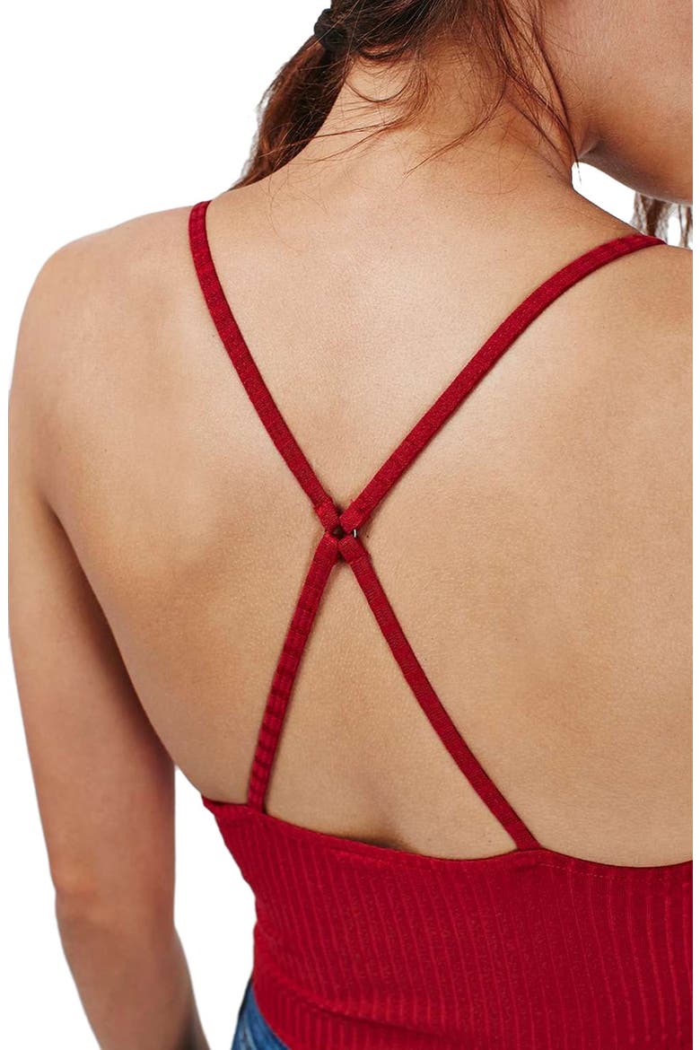 Crisscross Strap Bodysuit, Alternate, color, RED