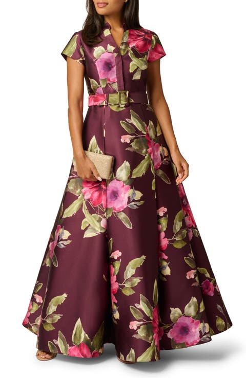 Floral Belted Mikado Gown