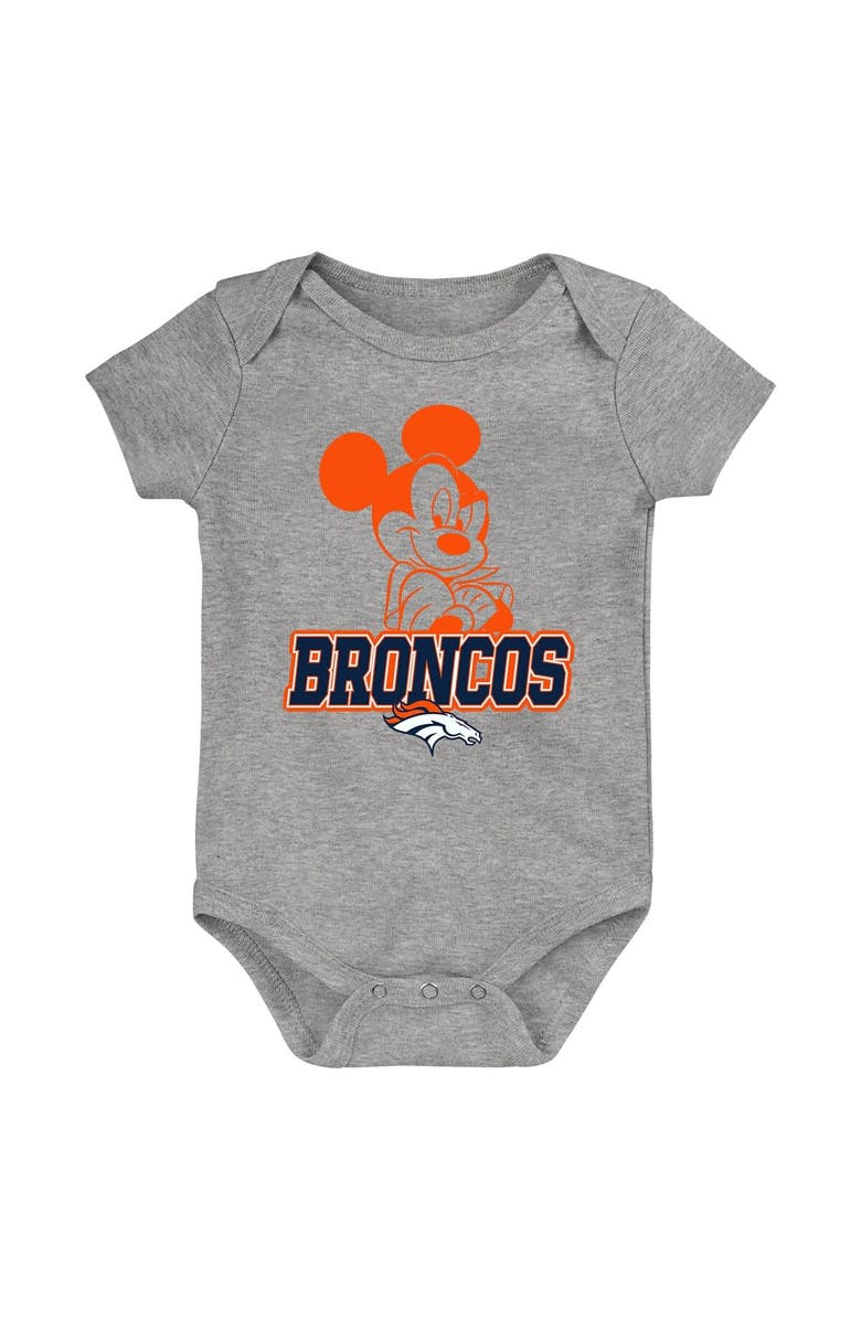 Outerstuff Newborn & Infant Orange/Navy/Gray Denver Broncos Three-Piece Disney Game Time Bodysuit Set, Alternate, color, 
