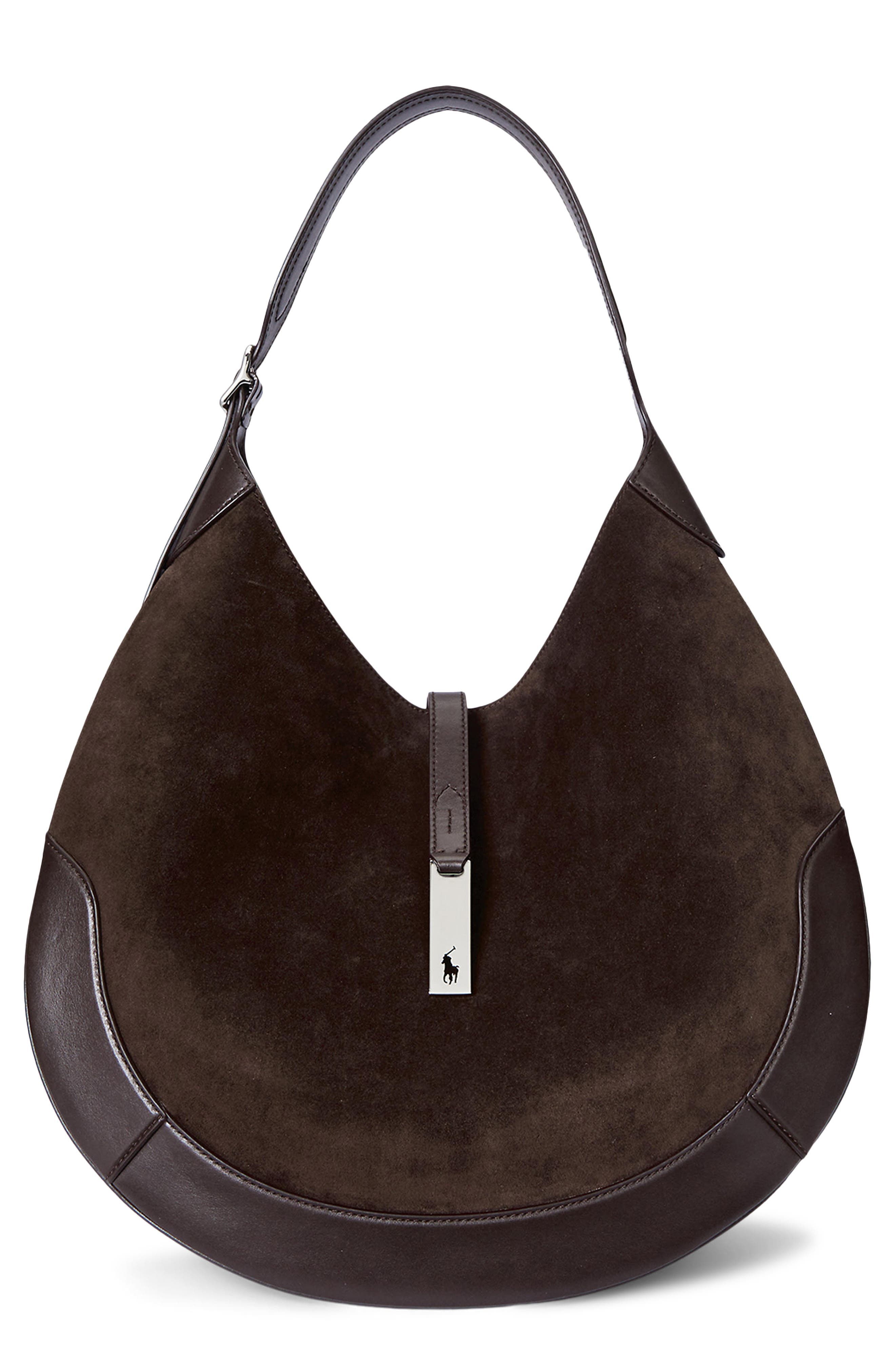 Polo ID Suede Shoulder Bag, Main, color, CHCLTE/ TBC