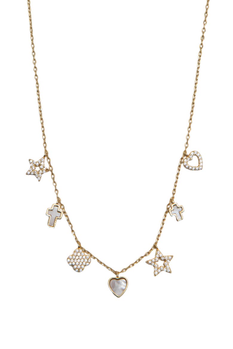 Pavé Mother-of-Pearl Charm Station Necklace, Main, color, GOLD
