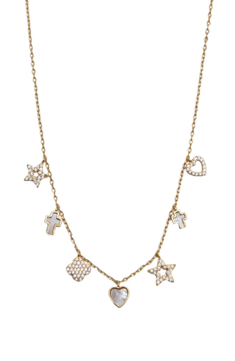 Argento Vivo Sterling Silver Pavé Mother-of-Pearl Charm Station Necklace, Main, color, Gold