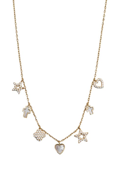 Pavé Mother-of-Pearl Charm Station Necklace