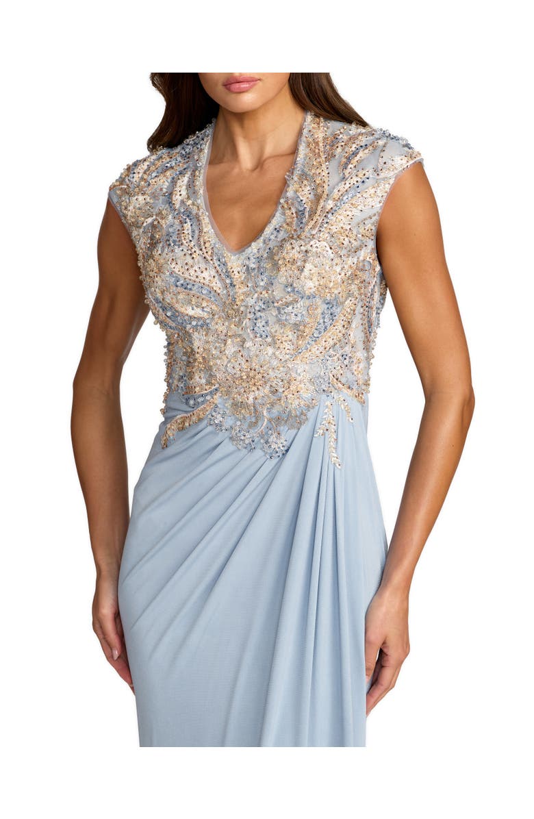 Mac Duggal Jersey Beaded Embroidered V Neck Cap Sleeve Gown, Alternate, color, French Blue