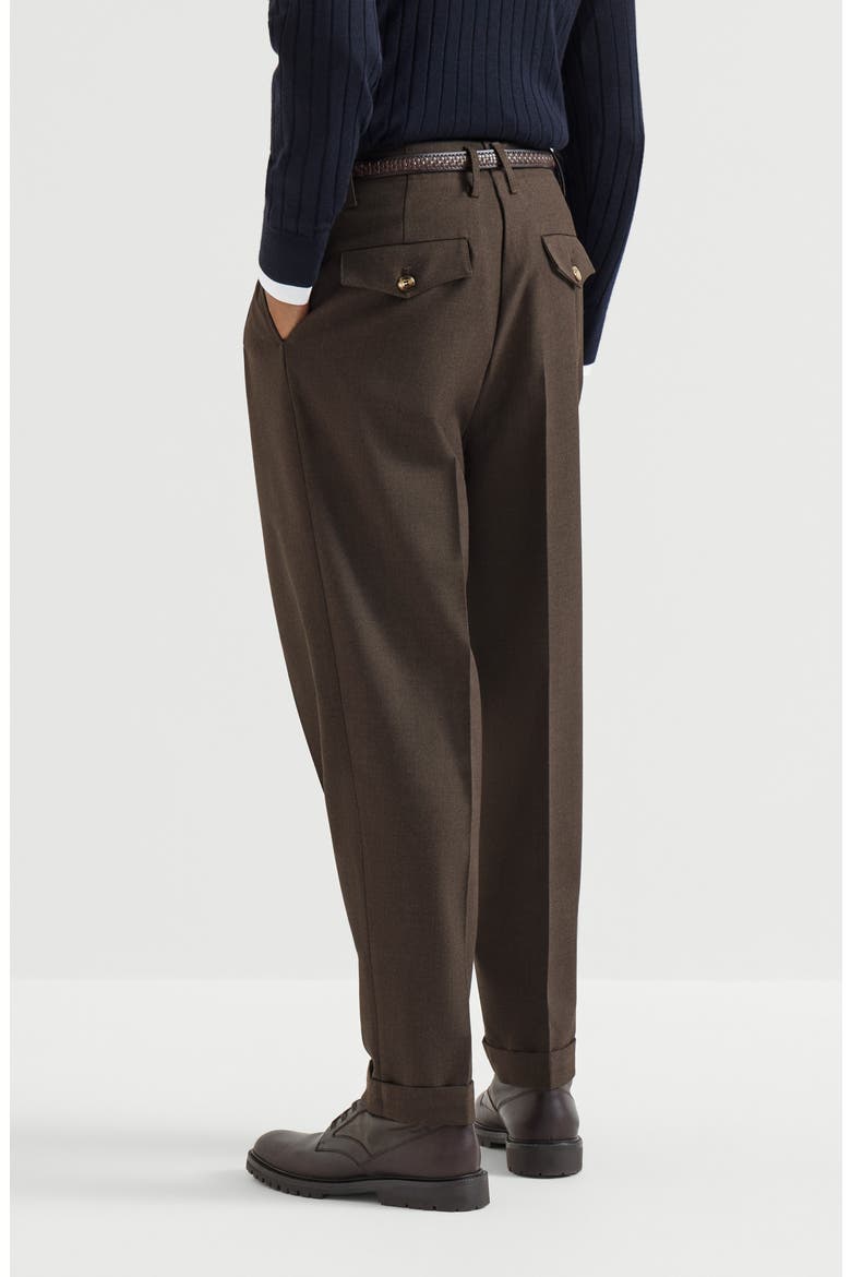 Virgin wool diagonal trousers with double pleats, Alternate, color, Rust Brown
