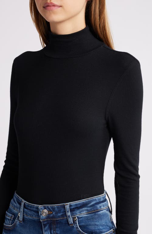 Frame Ribbed Turtleneck Top In Black