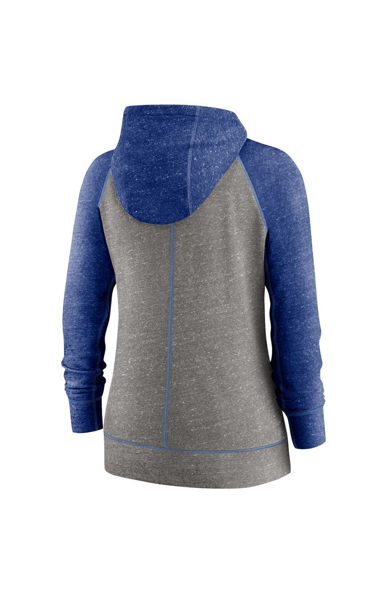 Nike Women's Nike Heather Charcoal/Heather Royal Kansas City Royals Split Wordmark Gym Vintage Raglan Lightweight Full-Zip Hoodie, Alternate, color, Heather Charcoal