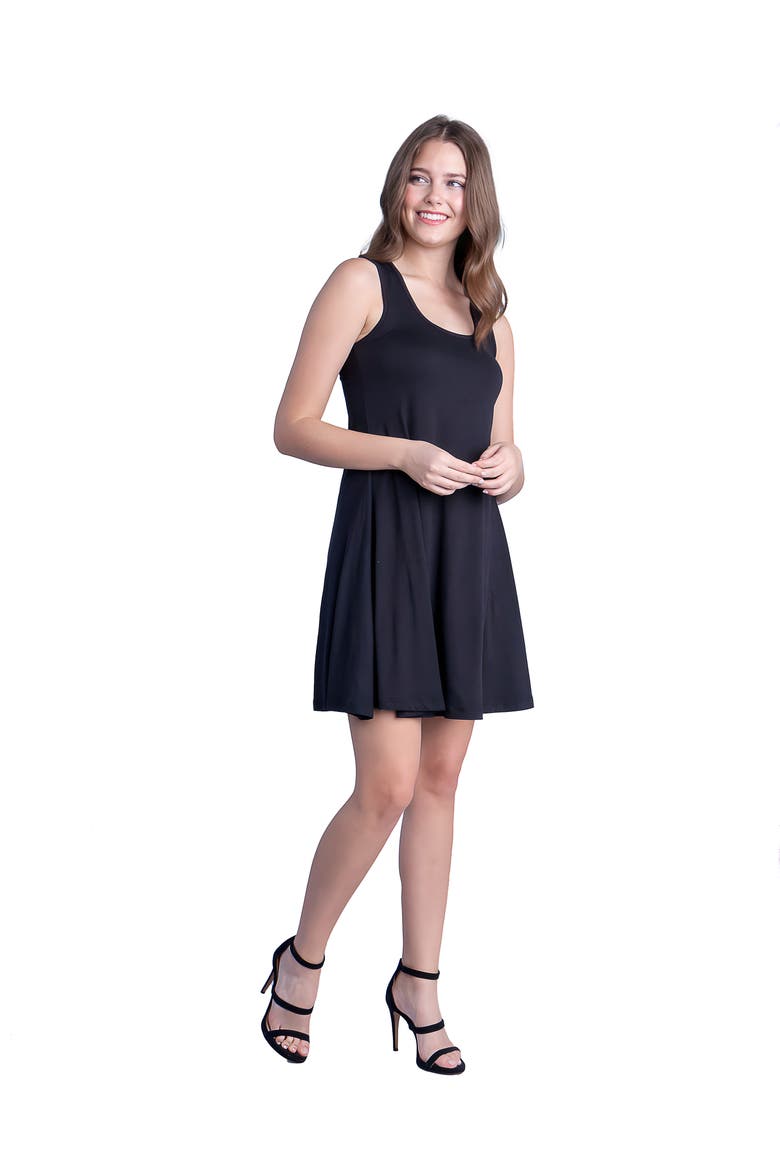 Petites Sleeveless A-Line Fit and Flare Skater Dress, Alternate, color, Black