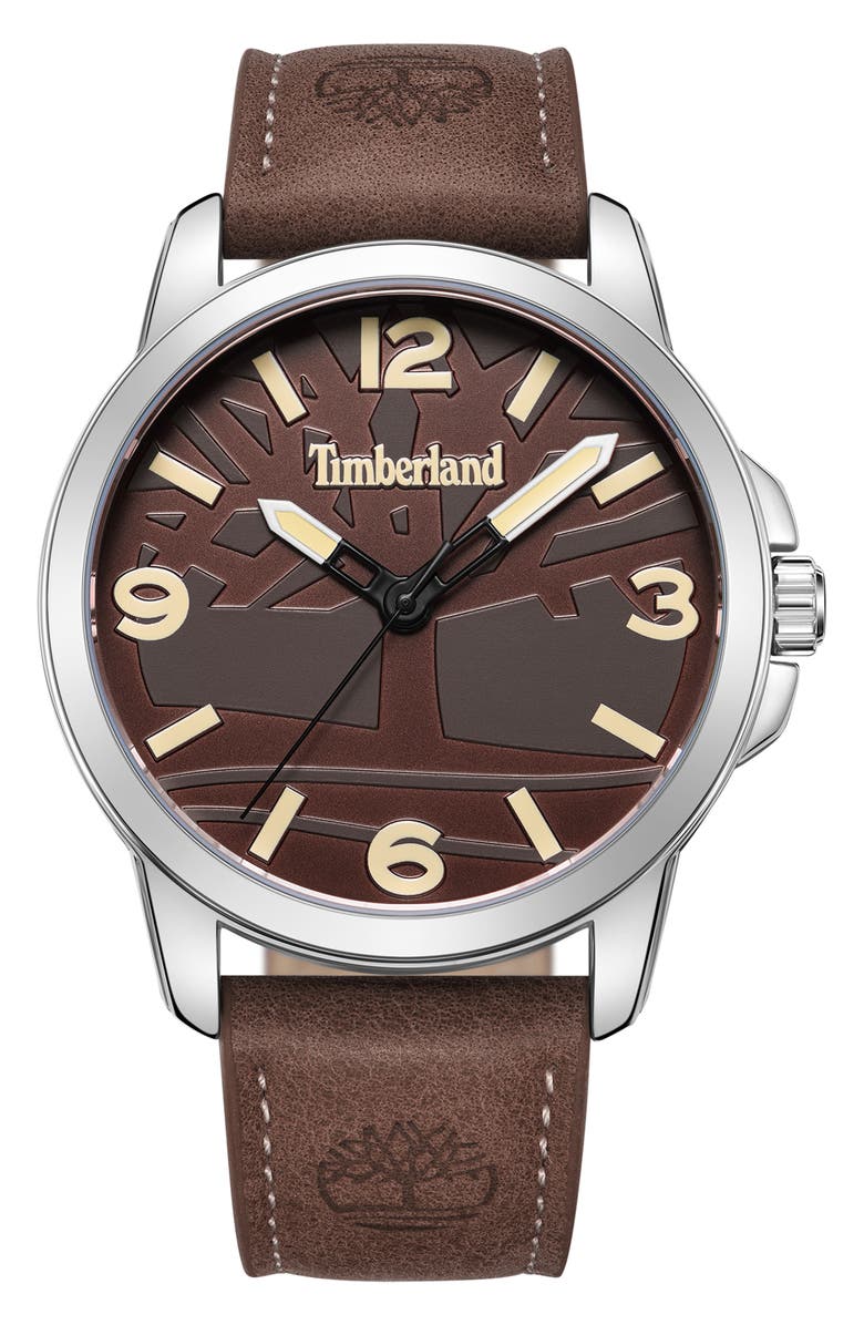 Timberland Men's Newburgh Leather Strap Watch, 46mm, Main, color, 