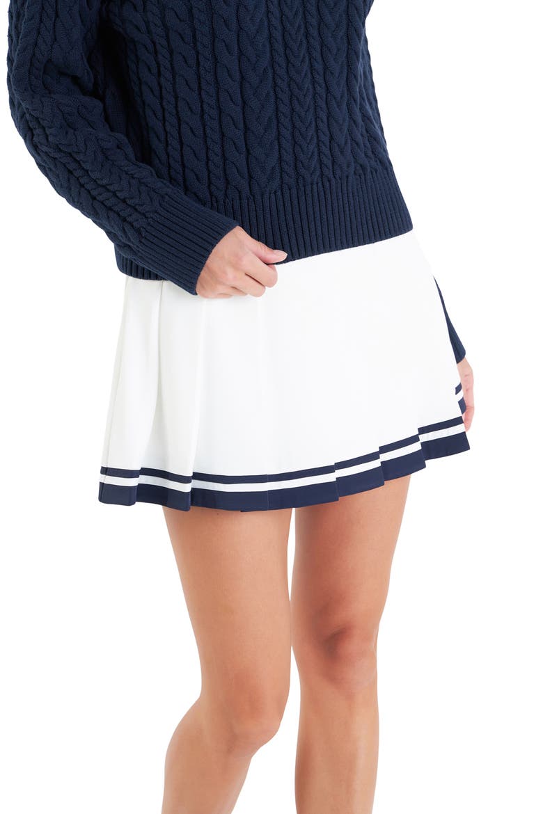 Sports Club Pleated Miniskort, Alternate, color, WHITE/NAVY