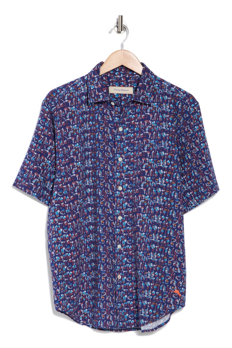 Last Call Short Sleeve Button-Up Shirt, Alternate, color, DARK BLUE MUSE