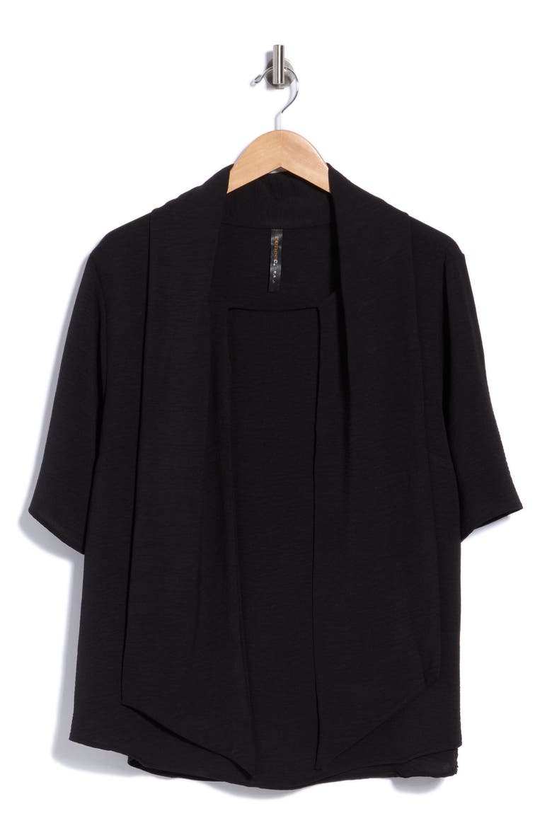 Bow Neck Short Sleeve Top, Alternate, color, BLACK