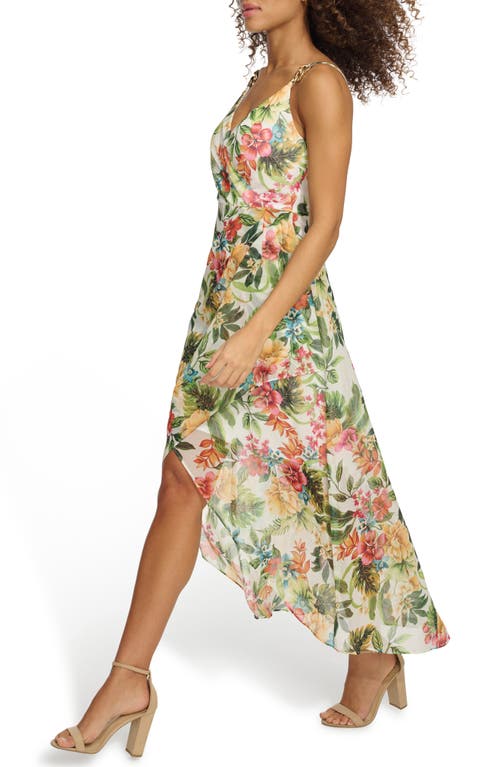 Siena Floral Souflee Crepe Faux Wrap Midi Dress In White Multi