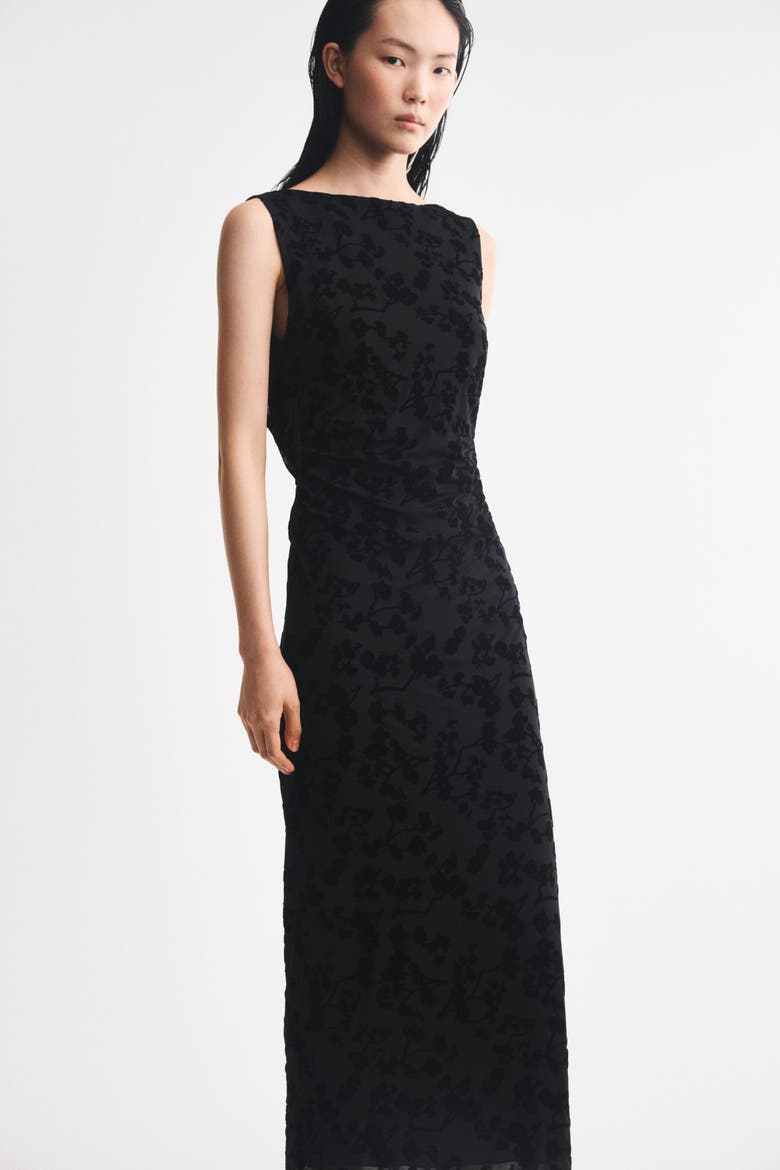 Flock-print Bodycon Dress, Alternate, color, Black
