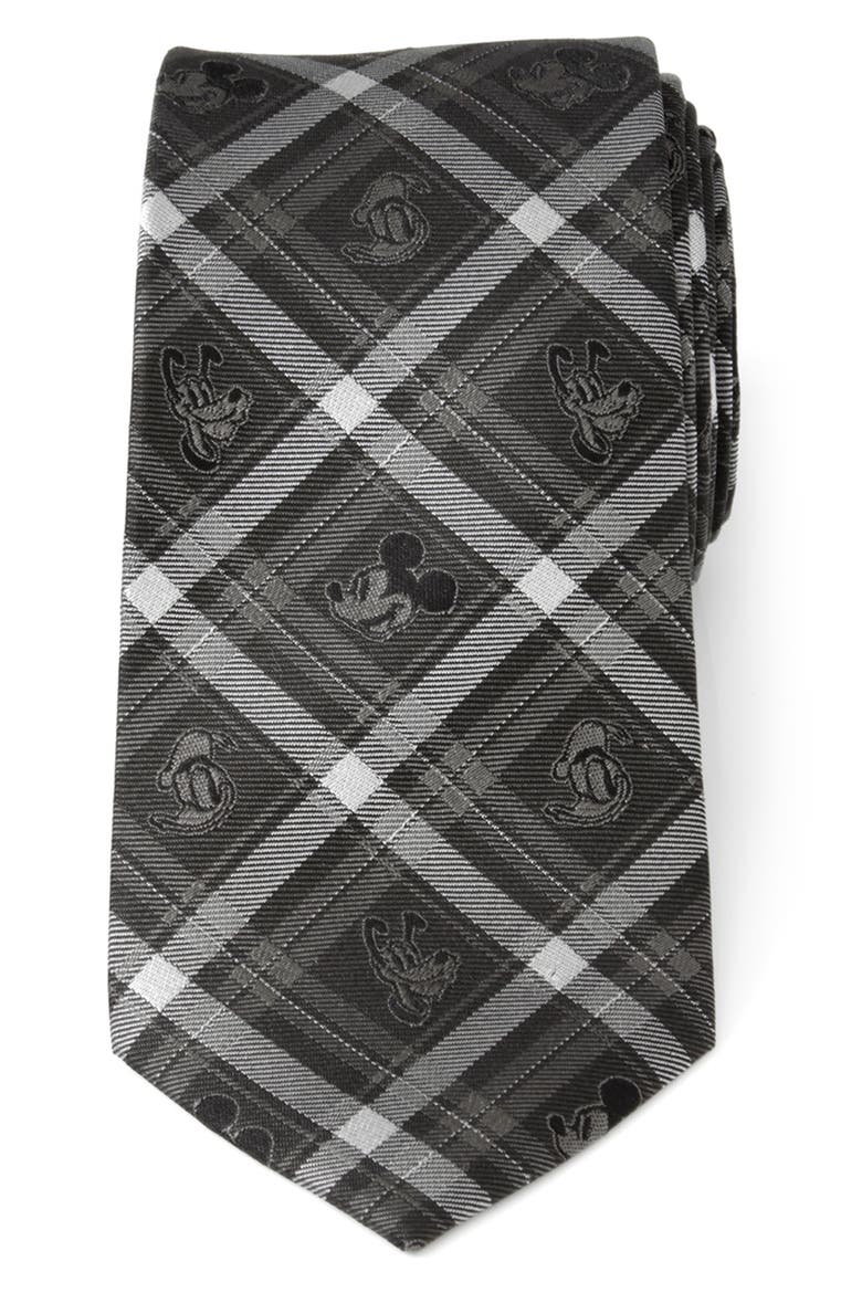 Mickey & Friends Plaid Silk Tie, Main, color, GRAY