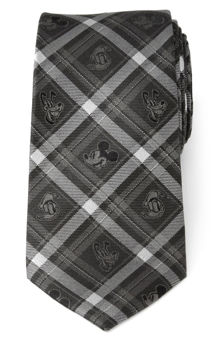 Cufflinks, Inc. Mickey & Friends Plaid Silk Tie, Main, color, Gray