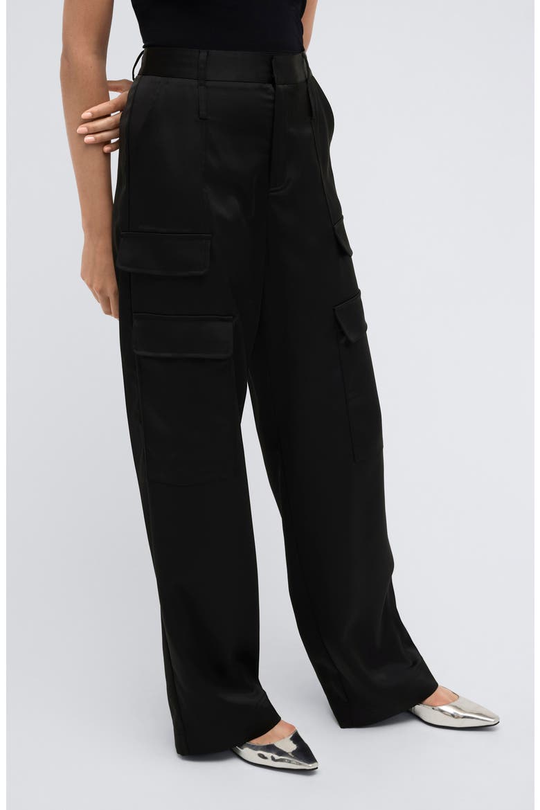 Satin Cargo Pants, Alternate, color, BLACK