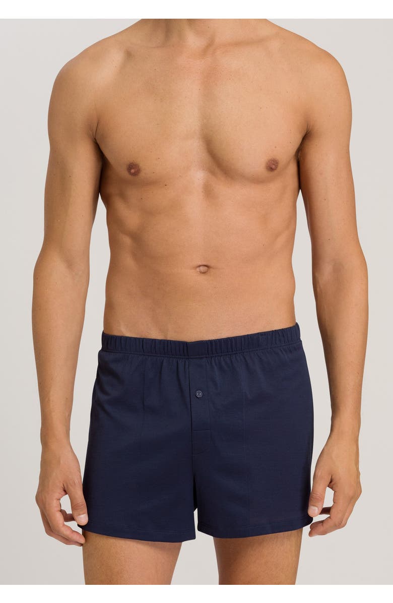 Hanro Cotton Sporty Button Fly Cotton Boxer, Alternate, color, Midnight Navy