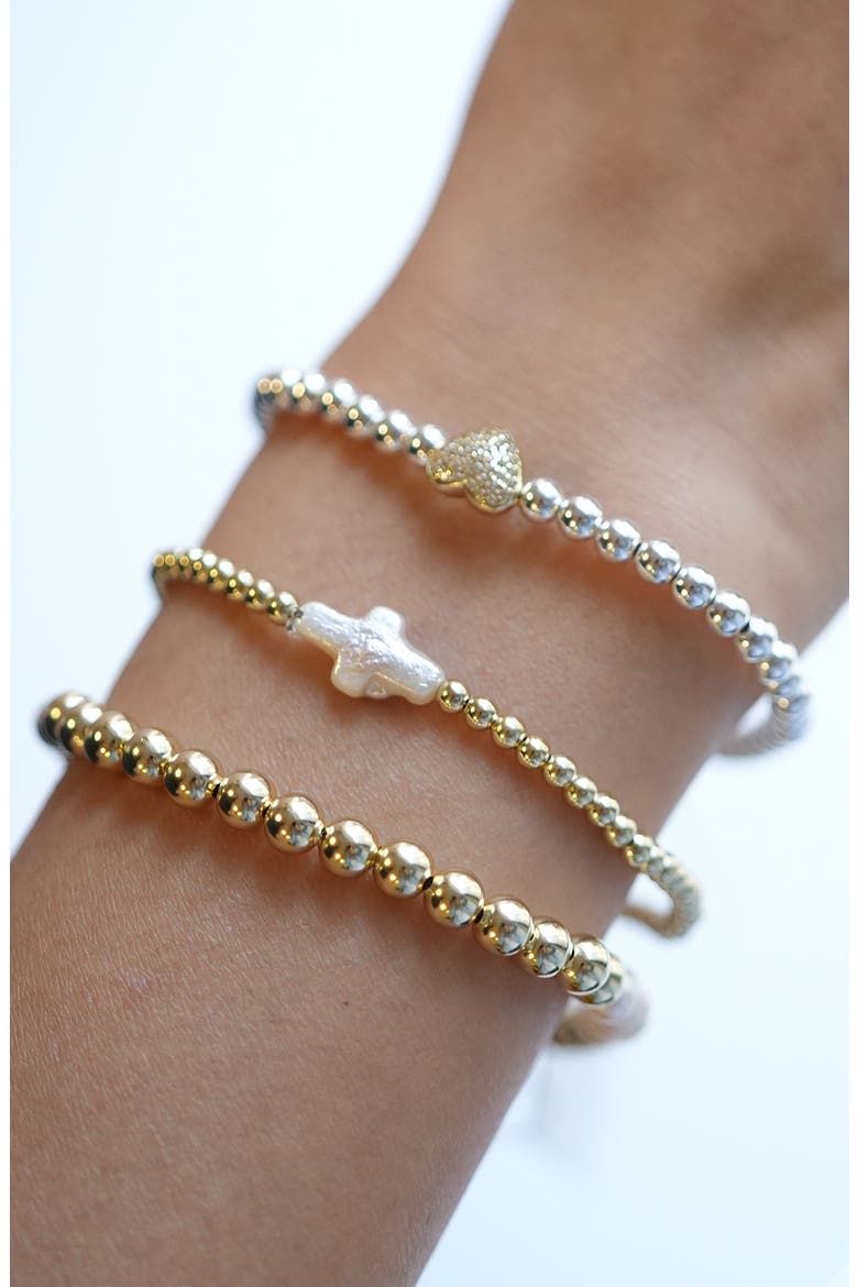 Baroque Pearl Beaded Stretch Bracelet, Alternate, color, GOLD