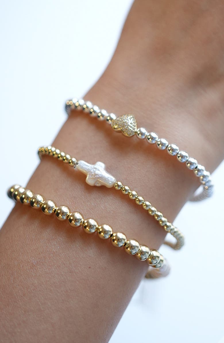 Argento Vivo Sterling Silver Baroque Pearl Beaded Stretch Bracelet, Alternate, color, Gold