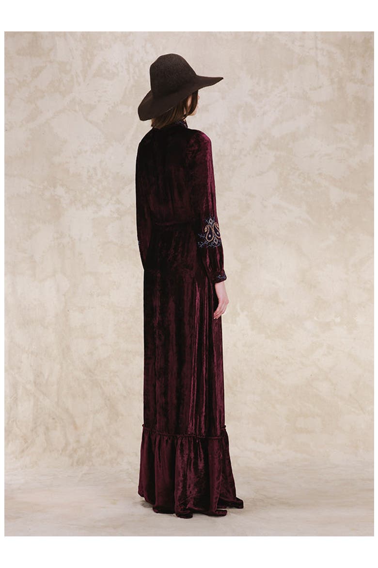 Maxi Velvet Embroidery Dress, Alternate, color, Violet