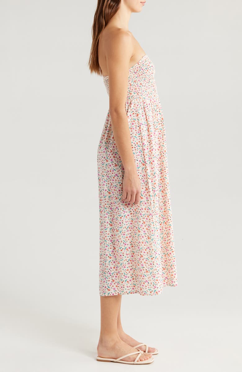 Billabong Off the Coast Floral Smocked Midi Dress, Alternate, color, White Cap