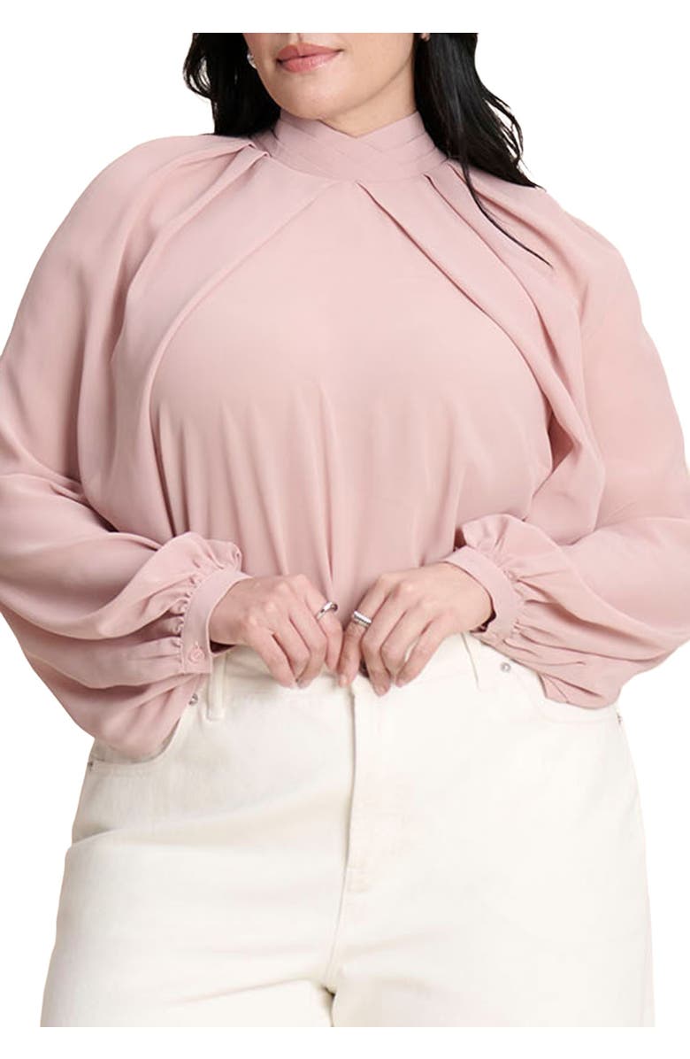 ELOQUII Draped Sleeve Chiffon Top, Main, color, 