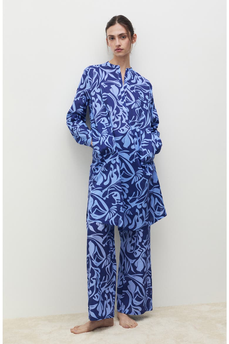 Two-Tone Print Cotton Pants, Alternate, color, BLUE