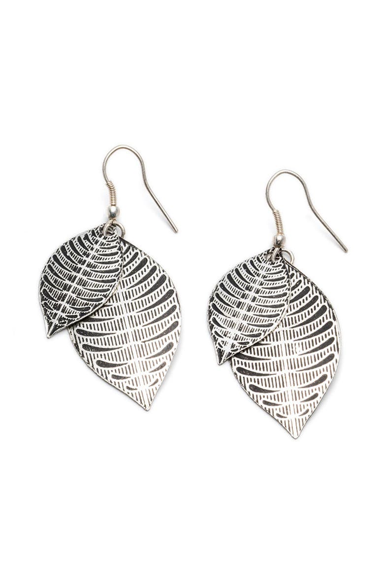 Sanctuary Leaf Drop Earrings, Main, color, Silver