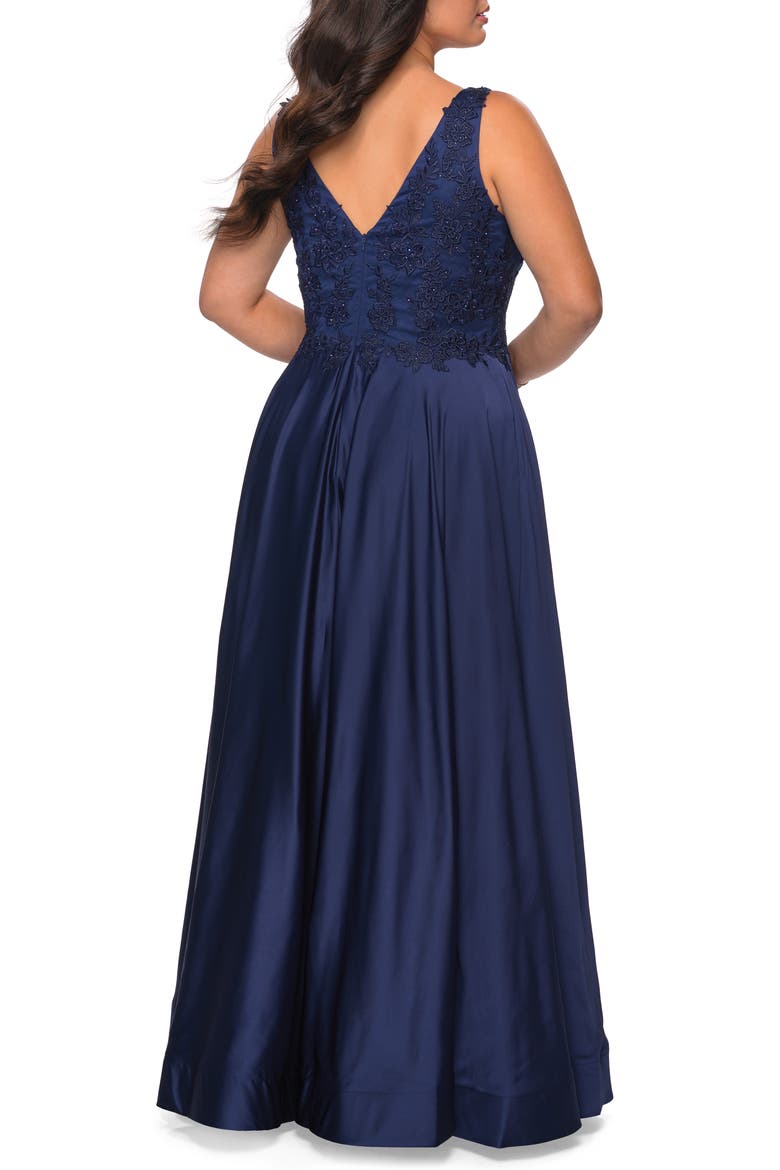 A-line Plus Size Dress with Rhinestone Lace Bodice, Alternate, color, NAVY
