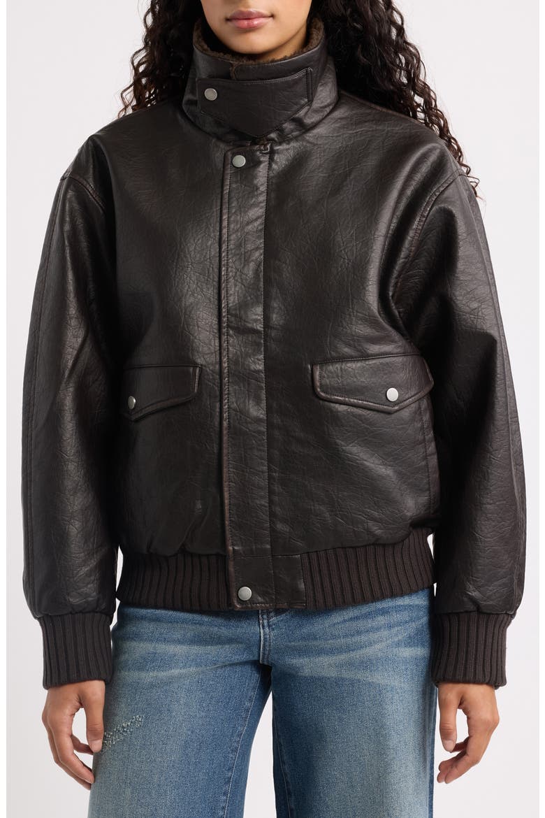 Brooklyn Faux Leather Aviator Jacket, Alternate, color, BROWN