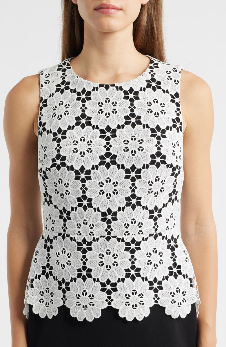 Anne Klein Mixed Media Sheath Dress, Alternate, color, Shell White/ Anne Black