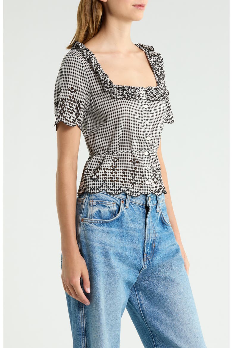 Gabbie Gingham Embroidered Woven Top, Alternate, color, REMY CHECK