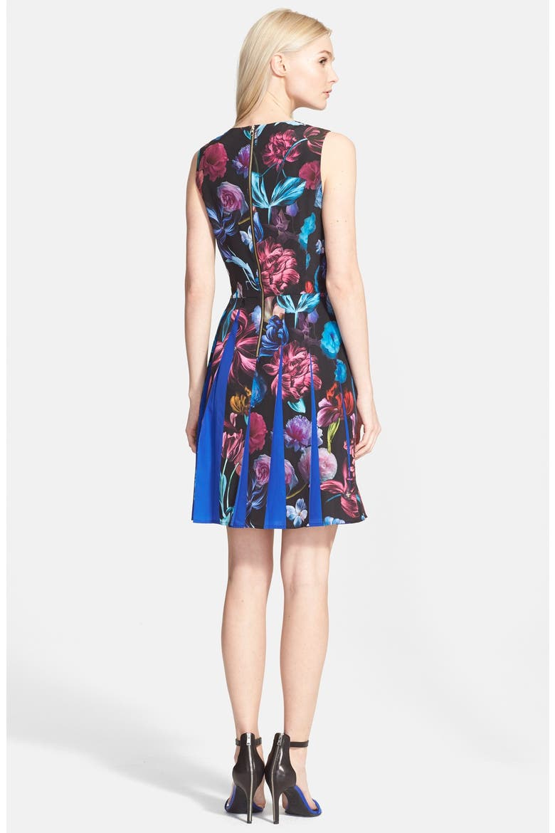 'Edelfi' Floral Print Pleated Fit & Flare Dress, Alternate, color, BLACK
