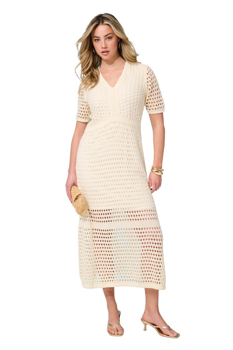 Plus Size Openwork Knit V Neck Tiered Maxi Dress, Main, color, IVORY