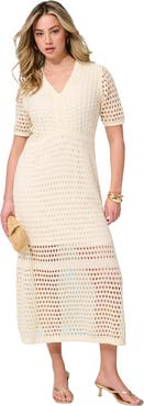 Roaman's Plus Size Openwork Knit V Neck Tiered Maxi Dress