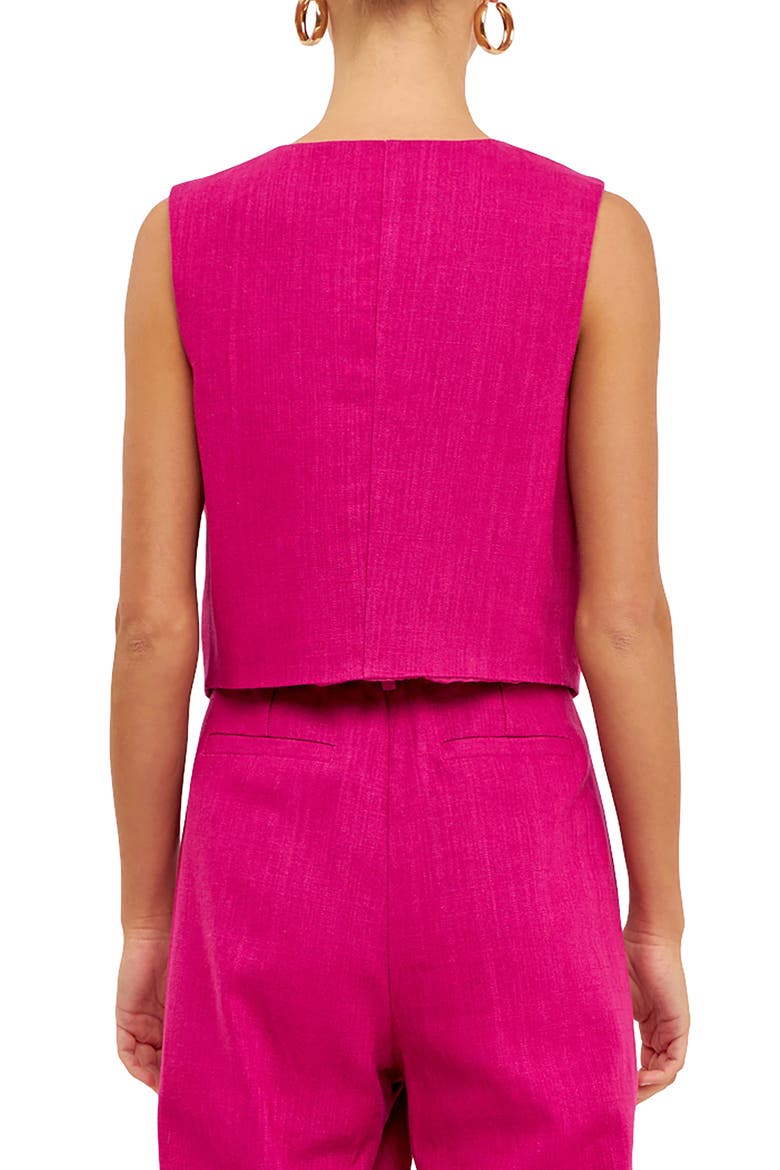 Crop Linen Blend Vest, Alternate, color, BERRY