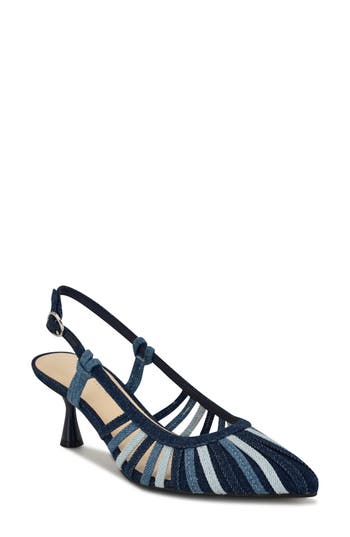 Shop Nine West Resta Slingback Kitten Heel Pump In Medium Blue