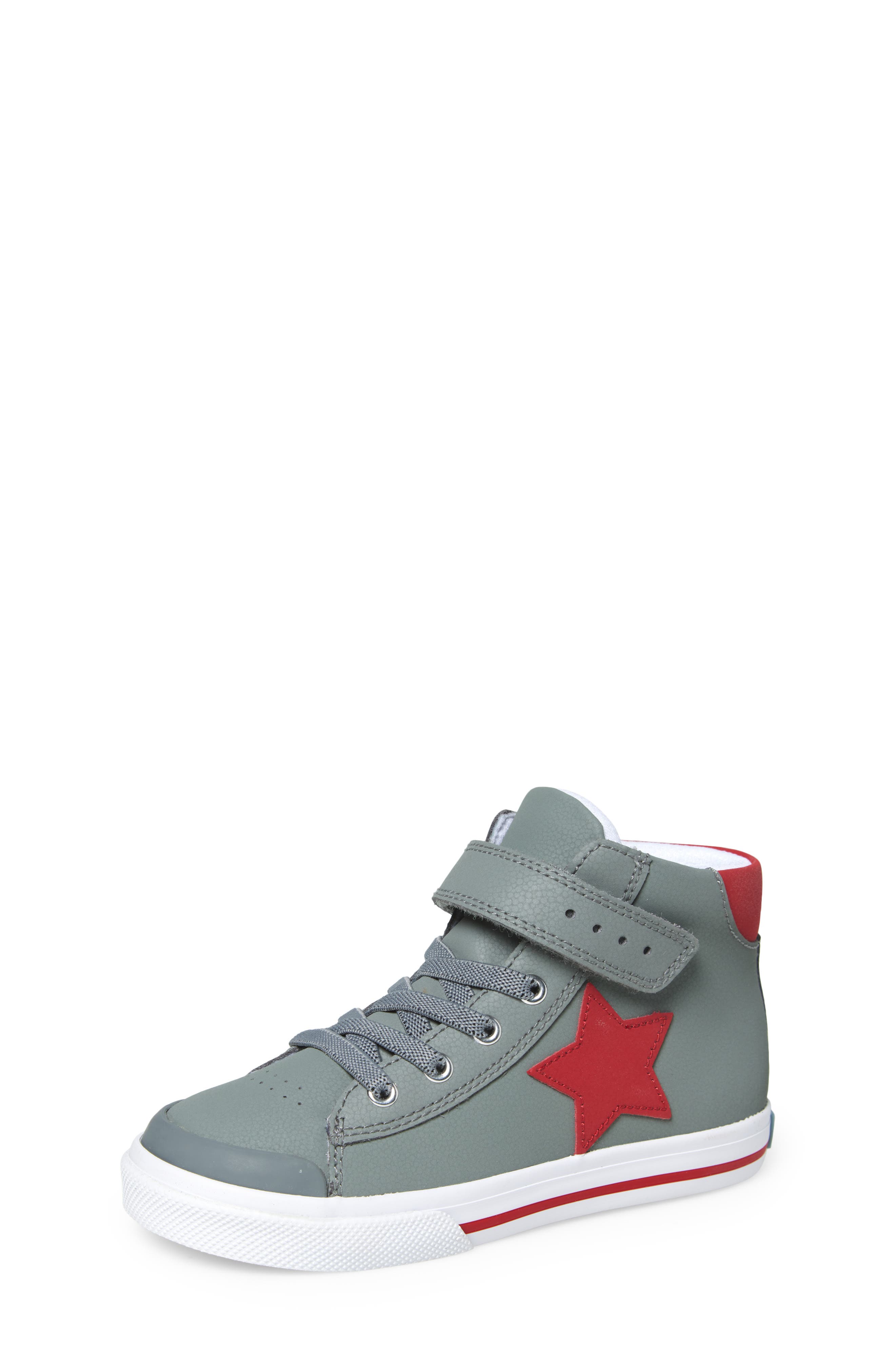 Footmates Kids' Riley High Top Sneaker, Main, color, Gray/ Red