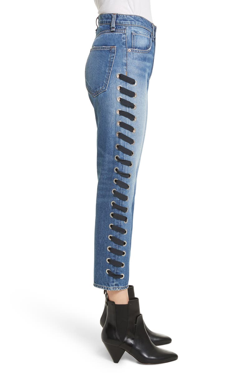 Veronica Beard Ines Lace-Up Crop Girlfriend Jeans, Alternate, color,