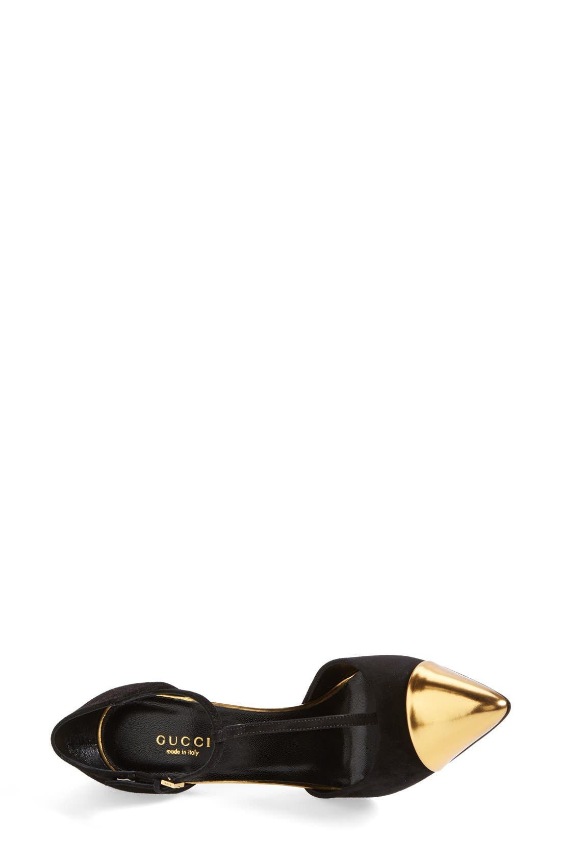 'Coline' T-Strap Cap Toe Pump, Alternate, color, BLACK