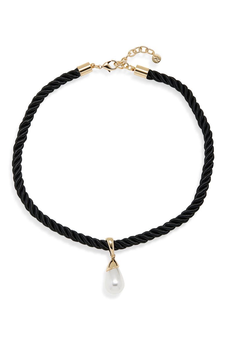 Faux Pearl Corded Necklace, Main, color, WHITE- BLACK- GOLD