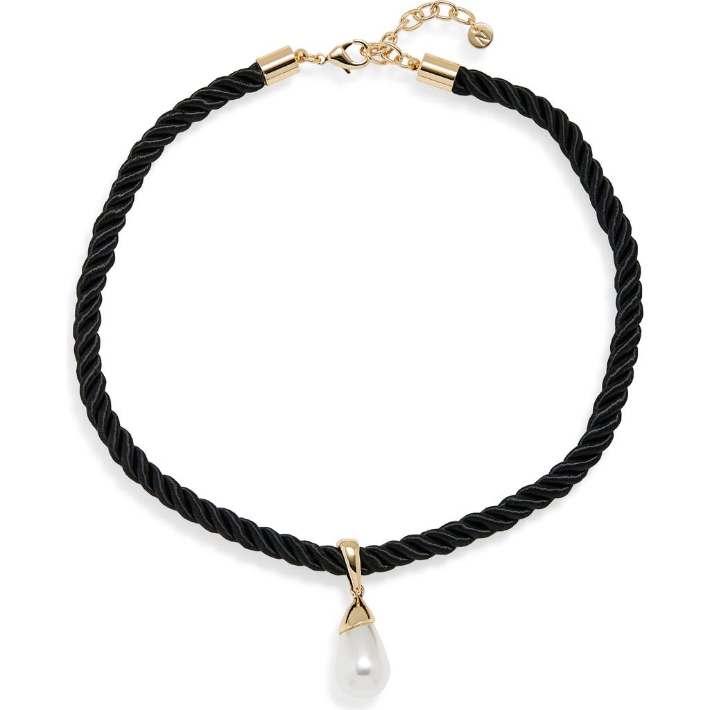 Nordstrom Faux Pearl Corded Necklace In Black